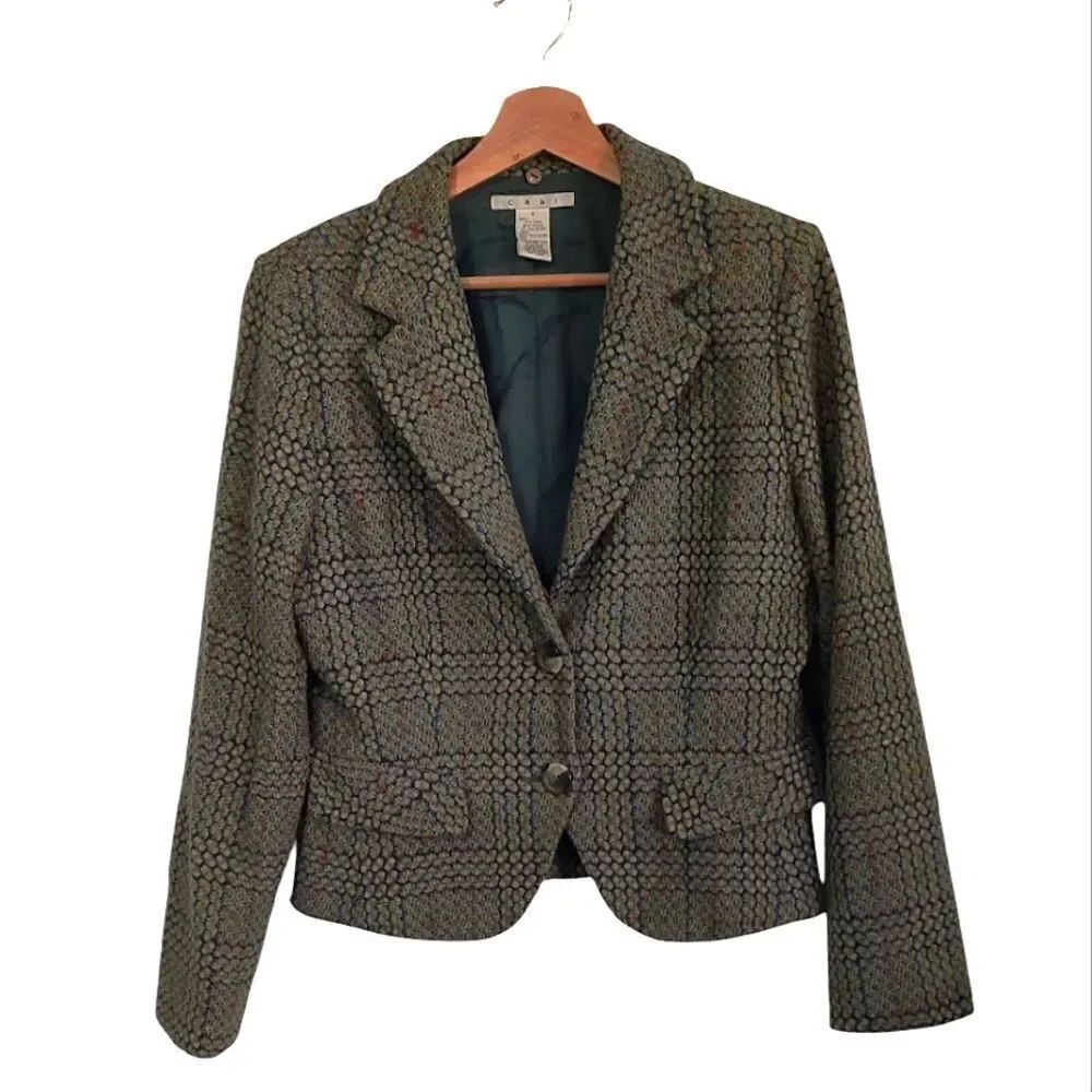 CAbi Green Gray Plaid Classic Blazer Suit jacket Size 8